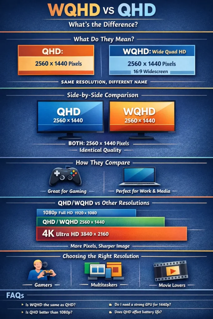 WQHD vs QHD infographic showing resolution comparison