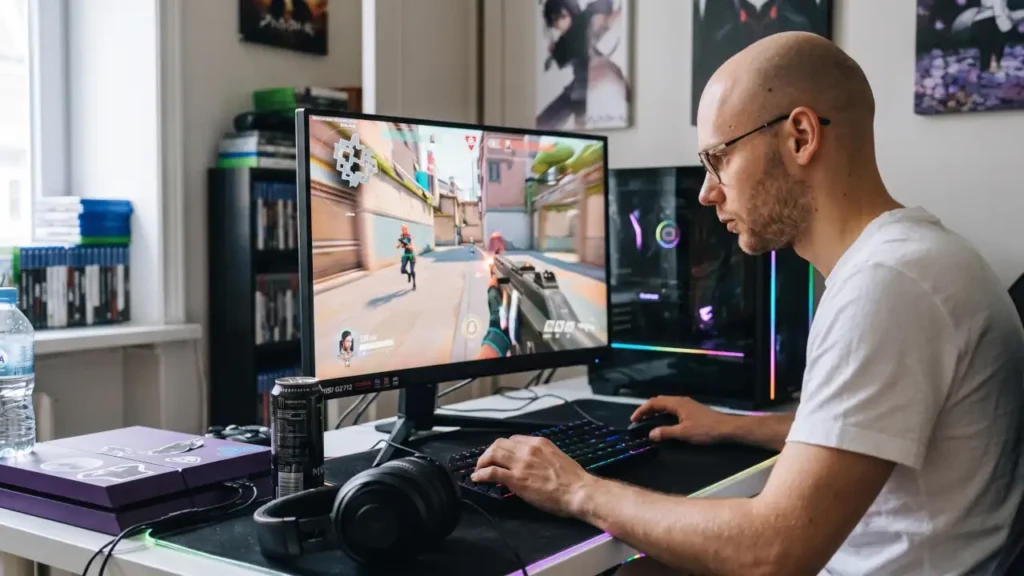 Reviewer testing the MSI G2712 170Hz IPS gaming monitor during FPS gameplay